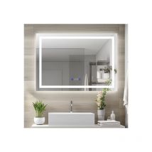 Badspiegel mit Beleuchtung und Uhr 90x60 cm 3 Lichtfarben Dimmbar,Helligkeit Einstellbar,Memory-Funktion