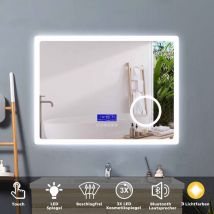 Acezanble - Badspiegel mit Beleuchtung Badezimmerspiegel Wandspiegel Lichtspiegel Beschlagfrei Bluetooth 3 Lichtfarben Dimmbar Kosmetikspiegel led