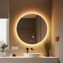 60cm Badspiegel mit Beleuchtung Rund led Wandspiegel Badezimmerspiegel mit Touch und 3 Lichtfarbe Dimmbar