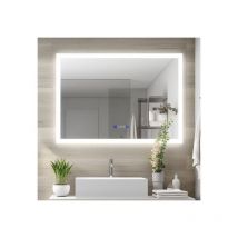 Badspiegel mit Beleuchtung und Uhr 80x60 cm 3 Lichtfarben Dimmbar,Helligkeit Einstellbar,Memory-Funktion