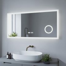 Badspiegel mit LED Beleuchtung Beschlagfrei Uhr Kosmetikspiegel Lichtspiegel Touchschalter Energiesparend Dimmbar Badezimmerspiegel Wandspiegel 6400k