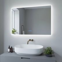 Badezimmerspiegel Wandspiegel mit LED Licht 100x70cm BORAS Typ C Touch Sensor Dimmbar Antibeschlag Kaltweiß 6400K Warmweiß 3000K