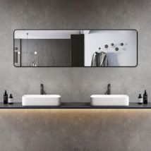 Boromal - Badspiegel Spiegel groß badezimmer Wandspiegel Schwarz 140x40 (Hängespiegel Rechteckig, mit Alurahmen, 5mm hd Umweltschutz Spiegel), 4