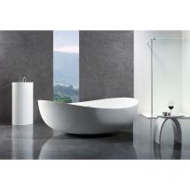 BERNSTEIN - Bañera acrílica sanitaria independiente WAVE - 180 x110 x 62 cm - Con grifo mezclador 8028, Sin desagüe, Blanco mate