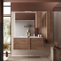 Montefioredesign - Bagno a due cassetti Oregon sospeso con doppia vasca in finitura Rovere Mercure - rovere scuro