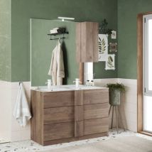 Montefioredesign - Bagno a tre cassetti Oregon con doppia vasca in finitura Rovere Mercure - rovere scuro