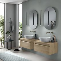 Bagno completo sospeso con doppia base 80 e lavabo e 2 specchi - rio Rovere chiaro
