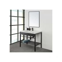 Bagno Italia - Mobile bagno a terra metallo nero specchio e lavabo in ceramica cm 60