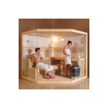 Sauna Finlandese 200x200 cm 4-5 posti con luci led radio bluetooth pareti in vetro - Bagno Italia
