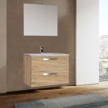 Liberoshopping - Mobile sospeso bagno 82 cm Quercia Naturale con lavabo e specchio led - ANGELA1