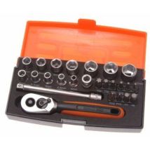 Jeu de douille Bahco SL25 acier 6 pans 1/4' métrique et embouts de tournevis/porte-embout 25pcs