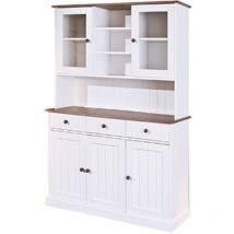 Inter Link - Buffet vaisselier 5 portes, 3 tiroirs en pin blanc et naturel - maine