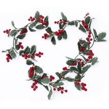 Baie Noël Houx Guirlande 200cm Guirlande de Noël Baies Rouges Guirlande de Baies Artificielles Guirlande de Baies Rouges d'hiver avec des Feuilles de