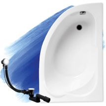 Badland - Baignoire Bain d'angle 130x85 Droite, Siphon de bain et pieds (support) - Set 3en1 - Fabriqué en ue standard