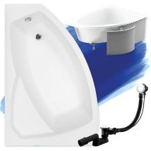 Badland - Baignoire Bain d'angle 130x85 Gauche avec des panneaux en polystyrène + appui-tête, Siphon de bain et pieds - Set 5en1 - Fabriqué en ue rima