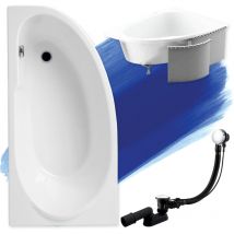 Badland - Baignoire Bain d'angle 140x70 Gauche avec des panneaux en polystyrène, Siphon de bain et pieds (support) - Set 4en1 - Fabriqué en ue miki
