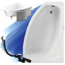 Badland - Baignoire Bain d'angle 140x90 Droite avec des panneaux en polystyrène, Siphon de bain et pieds (support) - Set 4en1 - Fabriqué en ue frida