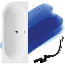 Badland - Baignoire Bain d'angle 150x75 Droite + appui-tête + planche en bambou, Siphon de bain et pieds (support) - Set 5en1 - Fabriqué en ue avita