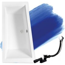 Badland - Baignoire Bain d'angle 150x85 Gauche + planche en bambou, Siphon de bain et pieds (support) - Set 4en1 - Fabriqué en ue intima