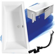 Baignoire Bain d'angle 150x85 Gauche avec des panneaux en polystyrène (étagère de 4 cm), Siphon de bain et pieds - Set 4en1 - BADLAND INTIMA SLIM