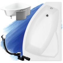 Badland - Baignoire Bain d'angle 150x95 Droite avec des panneaux en polystyrène, Siphon de bain et pieds (support) - Set 4en1 - Fabriqué en ue rima