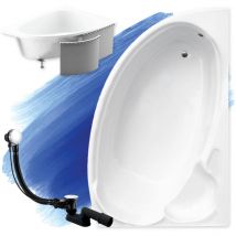 Badland - Baignoire Bain d'angle 155x95 Droite avec des panneaux en polystyrène, Siphon de bain et pieds (support) - Set 4en1 - Fabriqué en ue finezja