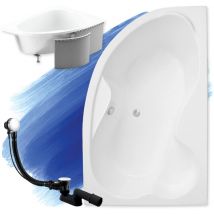 Baignoire Bain d'angle 160x105 Droite avec des panneaux en polystyrène, Siphon de bain et pieds (support) - Set 4en1 - Fabriqué en ue Badland mega