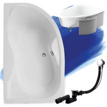 Badland - Baignoire Bain d'angle 170x110 Gauche avec des panneaux en polystyrène, Siphon de bain et pieds (support) - Set 4en1 - Fabriqué en ue dora