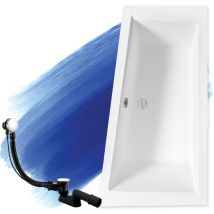 Baignoire Bain d'angle 170x125 Droite + planche en bambou, Siphon de bain et pieds (support) - Set 4en1 - Fabriqué en ue Badland intima