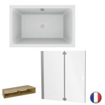 Baignoire bain douche Jacob Delafon Capsule, compacte + pare bain en niche 140 x 90 cm