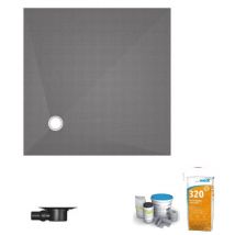 Wedi - Receveur de douche à carreler 100 x 100 Fundo Primo écoulement excentré + bonde horizontale + kit d'étanchéité + colle 320