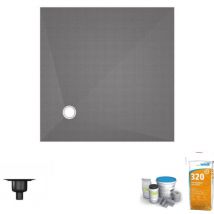 Wedi - Receveur de douche à carreler 90 x 90 Fundo Primo carré écoulement excentré + bonde verticale + kit d'étanchéité + colle 320