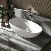 BERNSTEIN - Baignoire îlot fonte minérale Ovale Moderne pour Salle de Bain avec Bonde - VELA - Taille et couleur au choix Blanc mat, 170 x 86 cm