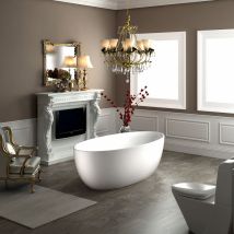 BERNSTEIN - Grande Baignoire îlot ovale moderne acrylique pour salle de bain, isolation thermique, anti-décoloration - Blanc mat - 186x88x60cm