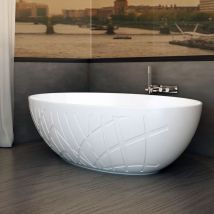 Bernstein - Baignoire îlot ovale à motif en fonte minérale pour salle de bain, isolation thermique - 170x105x55cm - leo - Coloris et options au choix