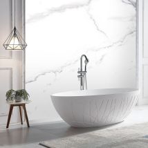 BERNSTEIN - Baignoire îlot Design en pierre solide LEO - blanc mat - 180 x 85 x 52 cm - accessoires disponibles en option Sans robinet mitigeur, Sans