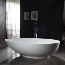 Bernstein - Baignoire îlot ovale design en fonte minérale pour salle de bain, isolation thermique - Blanc mat - vigo - Dimensions et options au choix