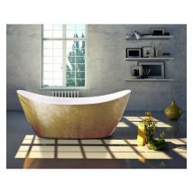 Baignoire îlot ovale en acrylique pour salle de bain, isolation thermique - Blanc / Effet feuille d'Or - 173x73x75cm - siena - Options au choixSans
