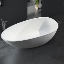 Baignoire îlot ovale design en fonte minérale pour salle de bain, isolation thermique - Blanc mat - 180x90x58cm - vela stone - Options au choix Avec
