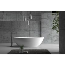 Baignoire îlot ovale moderne en fonte minérale pour salle de bain, isolation thermique - Blanc - 180x85x52cm - rio stone - Options au choix Avec