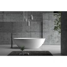 Baignoire îlot ovale moderne en fonte minérale pour salle de bain, isolation thermique - Blanc - 180x85x52cm - rio stone - Options au choix Sans