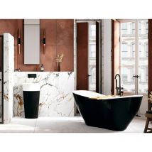 Baignoire îlot noir brillant avec bonde dorée viya 160x70