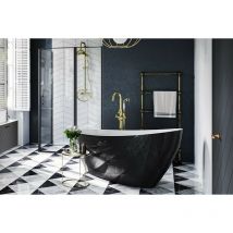 Baignoire îlot noir brillant avec bonde graphite keya 165x70