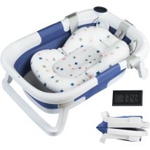 Vinteky - Baignoire Pliable Bébé Pliante Évolutive - avec Coussin de Bain et Thermomètre, Nouveau-né et Enfant - Bleu