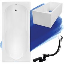 Baignoire Rectangulaire 150x70 avec support en polystyrène, Siphon de bain et pieds (support) - Set 4en1 - Fabriqué en ue Badland bona