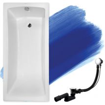 Baignoire Rectangulaire 150x70 + appui-tête + planche en bambou, Siphon de bain et pieds (support) - Set 5en1 - Fabriqué en ue Badland optima