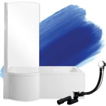 Badland - Baignoire Rectangulaire 160x70 Gauche + écran en verre, Siphon de bain et pieds (support) - Set 4en1 - Fabriqué en ue inspiro
