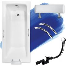 Baignoire Rectangulaire 160x75 + poignée + appui-tête, Siphon de bain et pieds (support) - Set 5en1 - Fabriqué en ue Badland talia premium