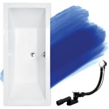 Badland - Baignoire Rectangulaire 180x80 + appui-tête + planche en bambou, Siphon de bain et pieds (support) - Set 5en1 - Fabriqué en ue quadro