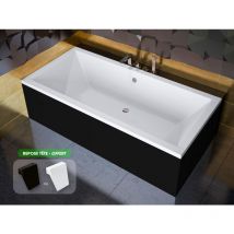 Otitec - Baignoire rectangulaire - avec Tablier Noir Mat et Repose Tête offert quadro 190x90 - Noir